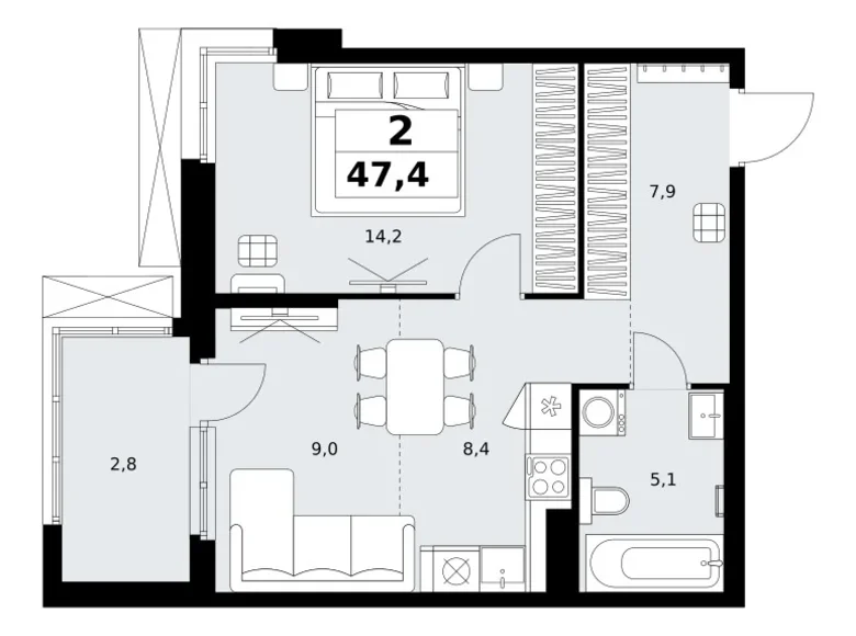 Apartamento 2 habitaciones 47 m² Kommunarka, Rusia