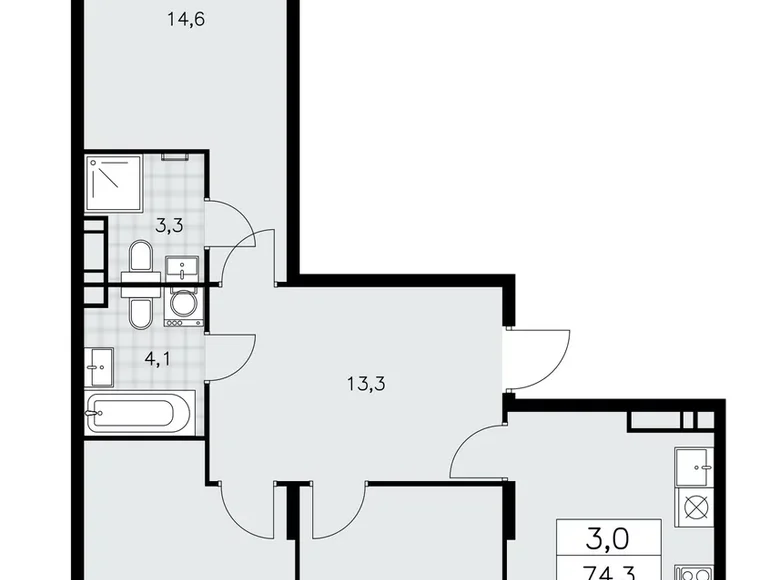 Mieszkanie 3 pokoi 74 m² poselenie Sosenskoe, Rosja