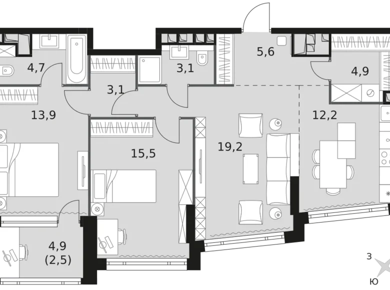 3 room apartment 85 m² Moscow, Russia