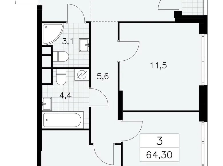 Mieszkanie 3 pokoi 64 m² South-Western Administrative Okrug, Rosja