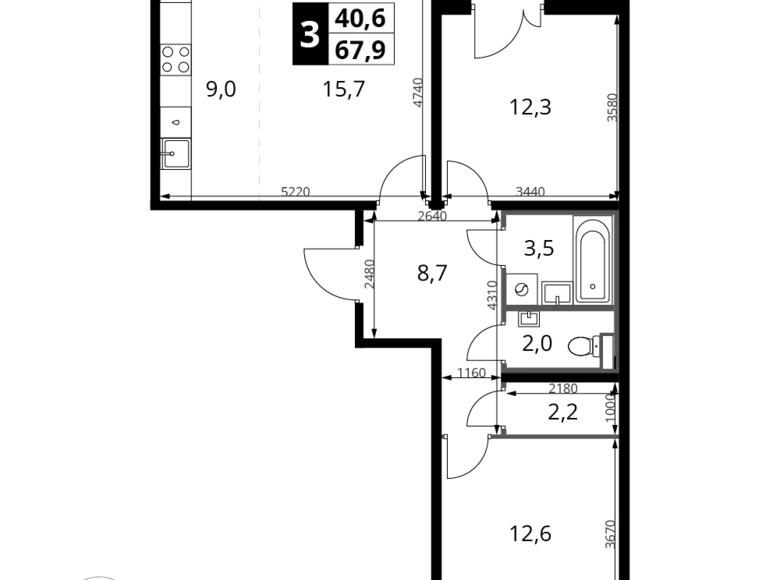 Mieszkanie 3 pokoi 68 m² Chimki, Rosja