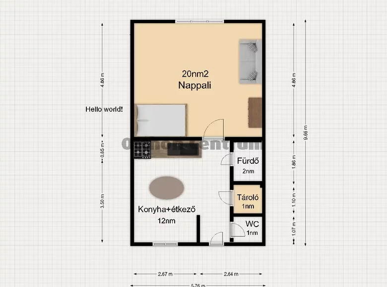 1 room apartment 36 m² Budapest, Hungary