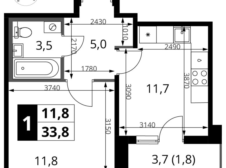 Квартира 1 комната 34 м² Химки, Россия