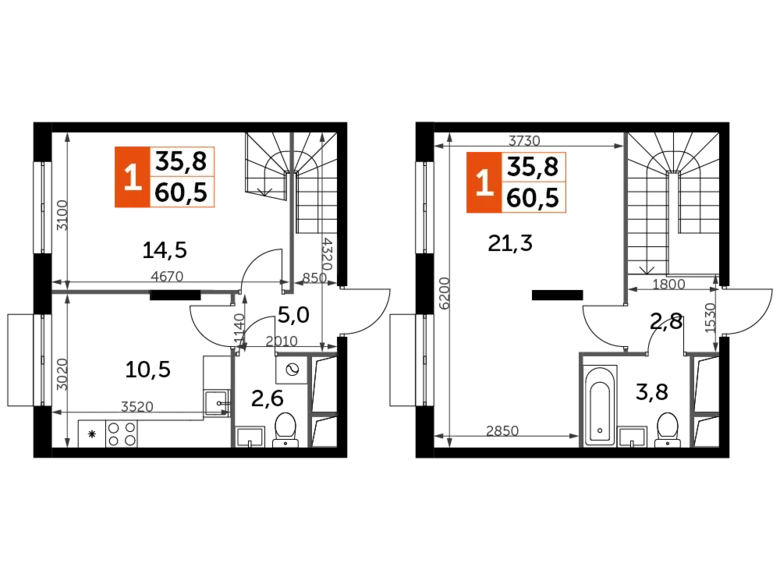 Квартира 2 комнаты 61 м² Развилка, Россия