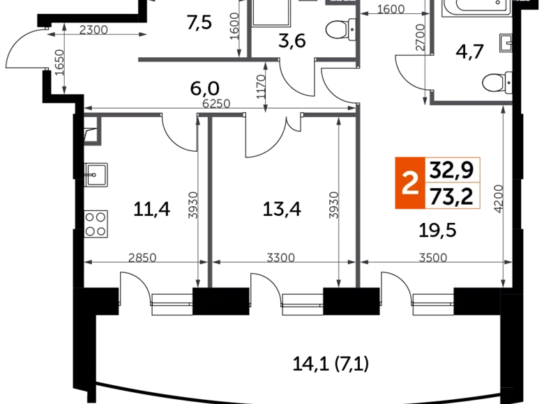 Wohnung 2 Zimmer 73 m² Nordwestlicher Verwaltungsbezirk, Russland