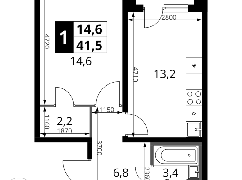 Квартира 1 комната 42 м² Potapovo, Россия