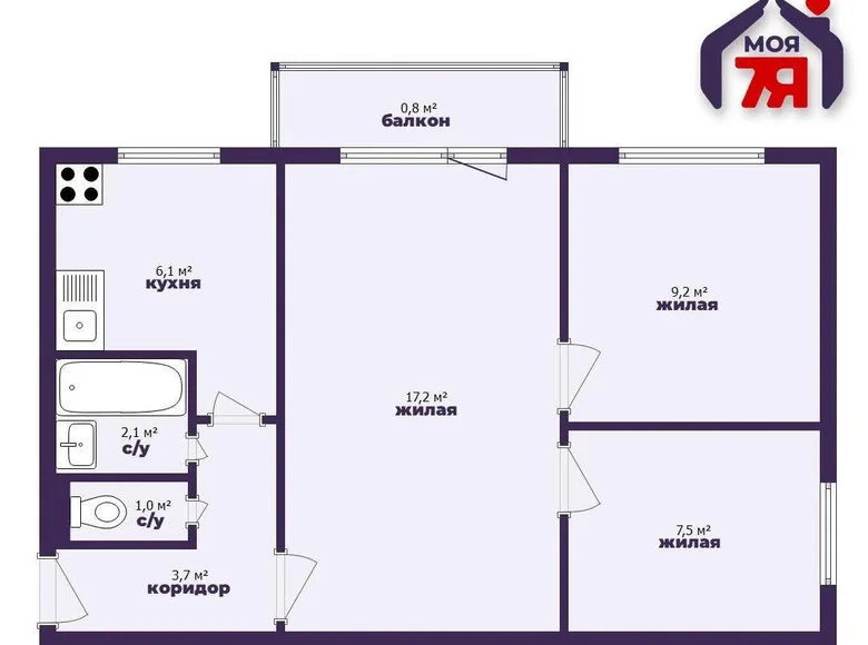 Apartamento 3 habitaciones 47 m² Saligorsk, Bielorrusia