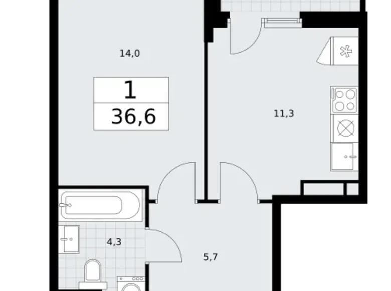 Mieszkanie 1 pokój 37 m² Wnukowo, Rosja