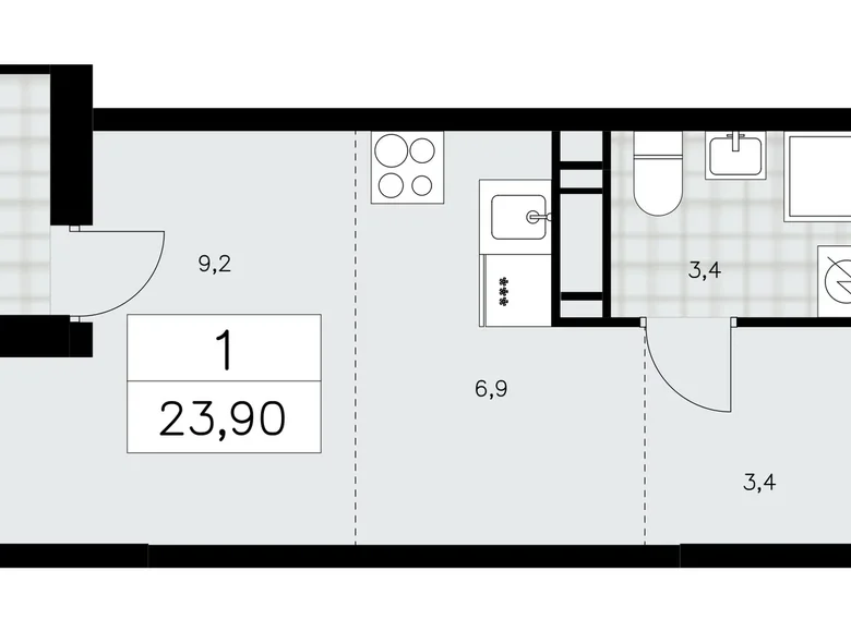 1 room apartment 24 m² Moscow, Russia