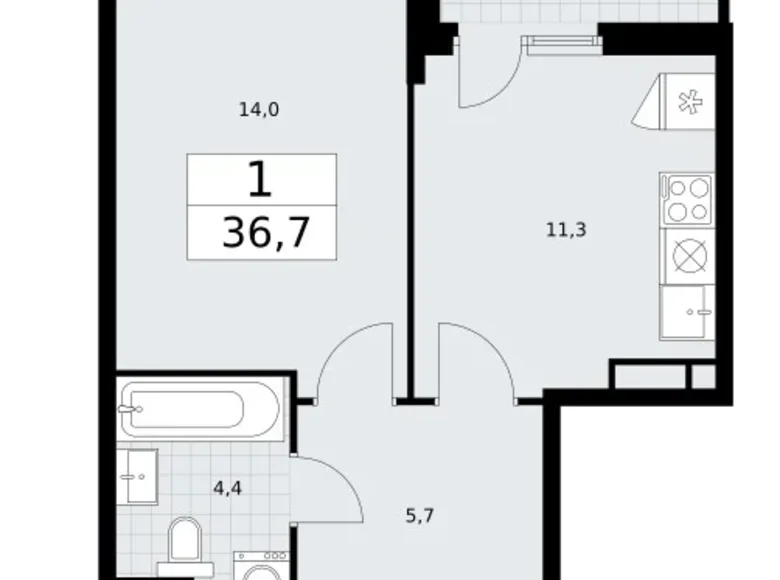 Apartamento 1 habitación 37 m² Vnukovo, Rusia