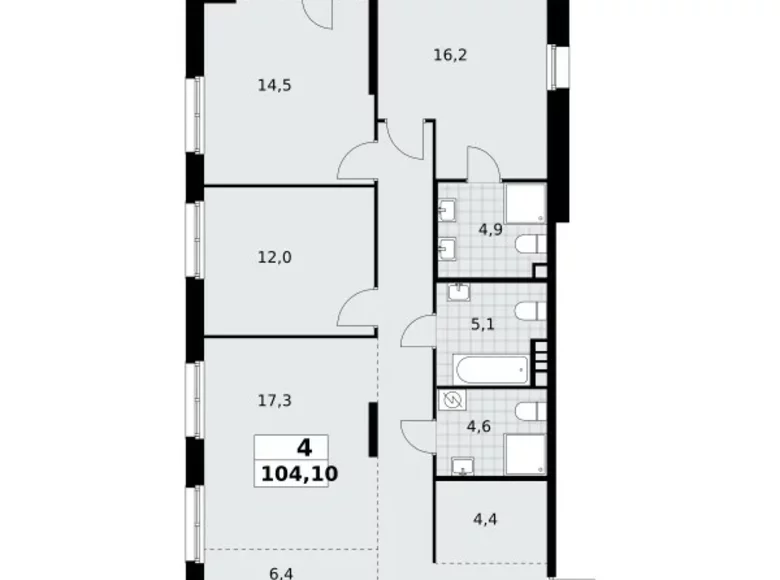 4 room apartment 104 m² Northern Administrative Okrug, Russia