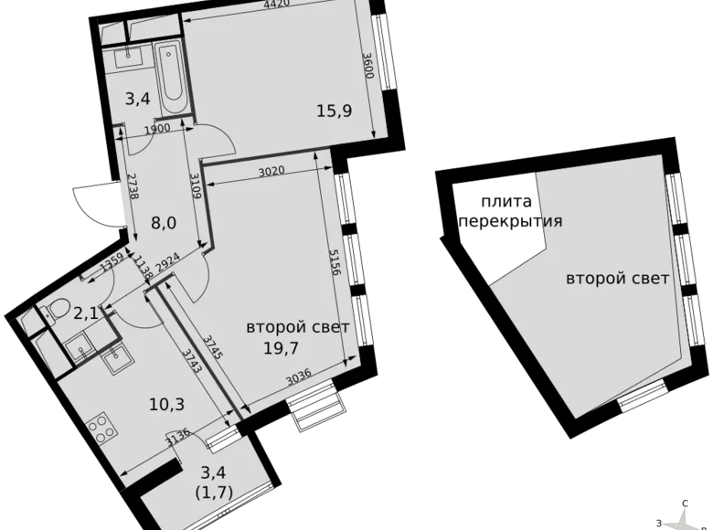 Appartement 2 chambres 61 m² Razvilka, Fédération de Russie