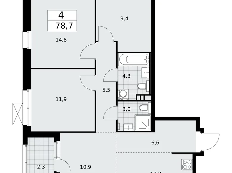 4 room apartment 79 m² Moscow, Russia