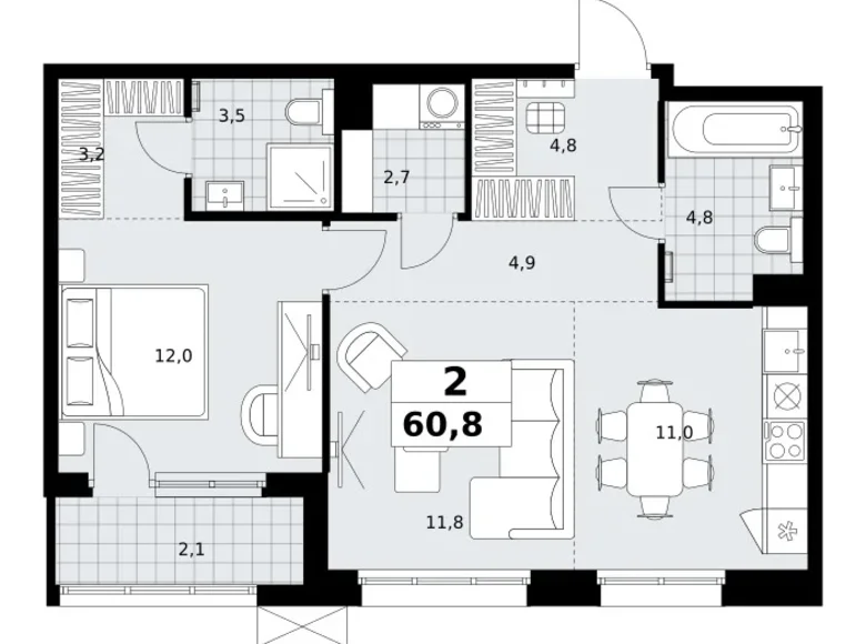 2 room apartment 61 m² Kommunarka, Russia