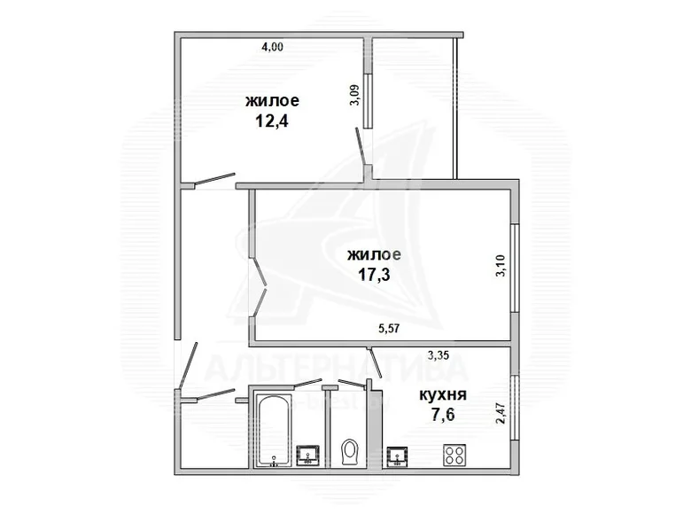 Квартира 2 комнаты 50 м² Брест, Беларусь