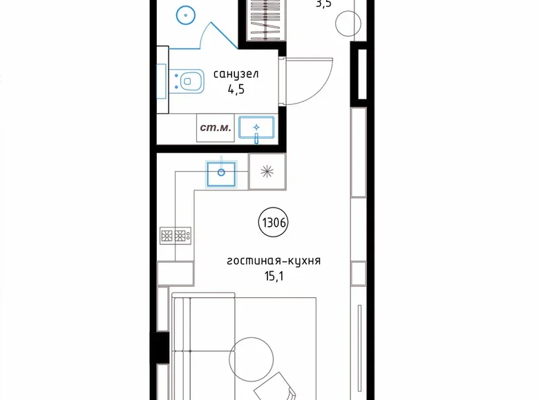 Apartamento 23 m² Kopisca, Bielorrusia