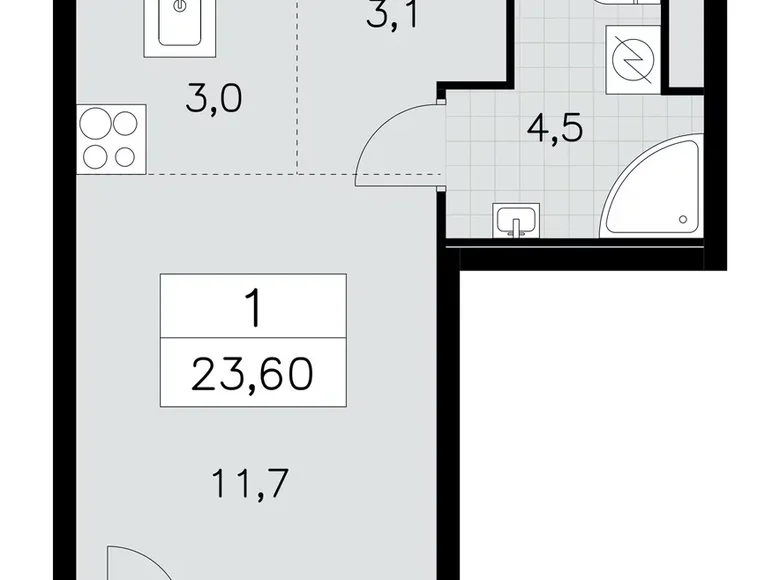 Квартира 1 комната 24 м² Юго-Западный административный округ, Россия