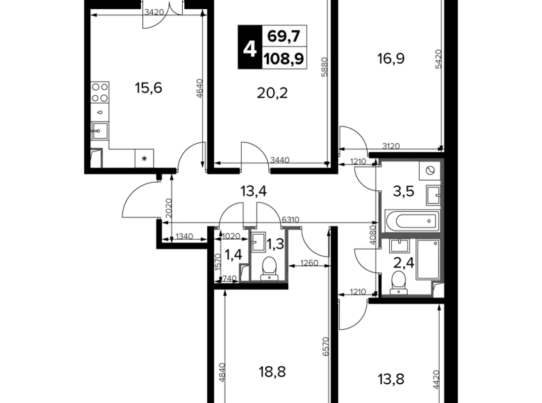 4 room apartment 109 m² South-Western Administrative Okrug, Russia