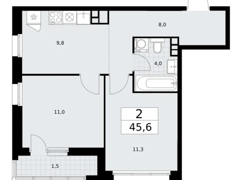 2 room apartment 46 m² Vnukovo, Russia