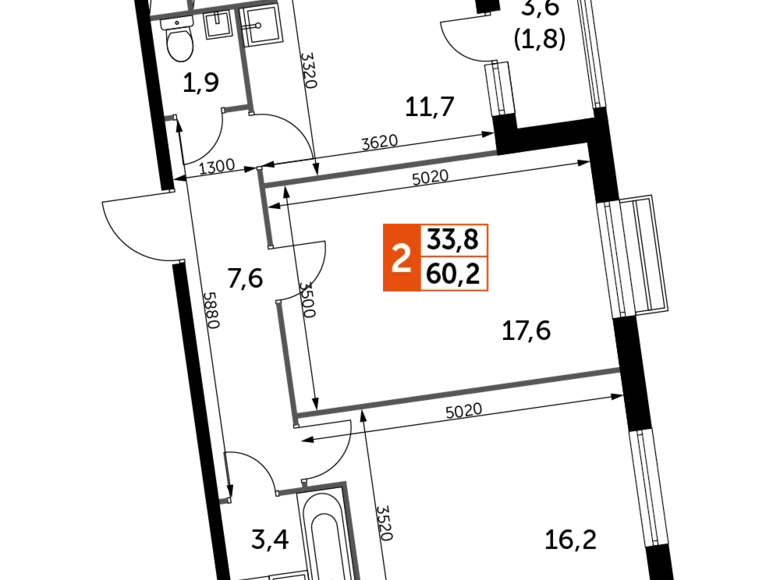 Квартира 2 комнаты 60 м² Развилка, Россия