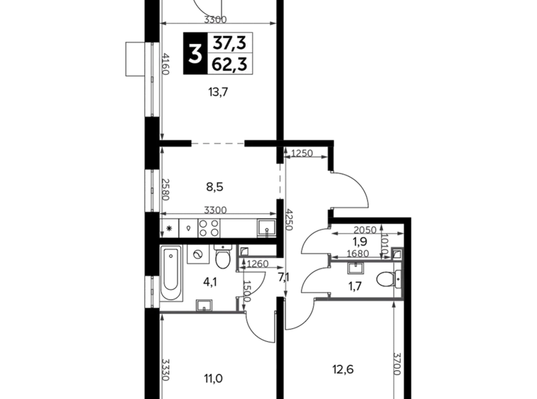 Mieszkanie 3 pokoi 63 m² Leninsky District, Rosja