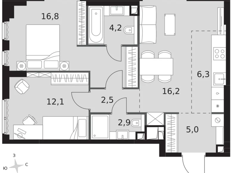 Wohnung 3 zimmer 66 m² Nordwestlicher Verwaltungsbezirk, Russland