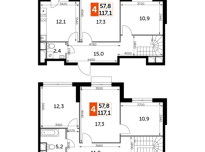 Квартира 4 комнаты 117 м² Развилка, Россия