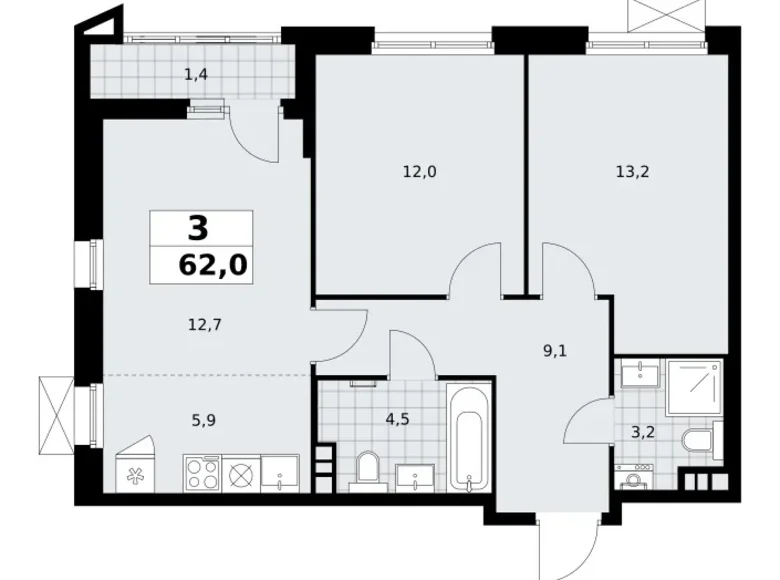 Appartement 3 chambres 62 m² poselenie Sosenskoe, Fédération de Russie