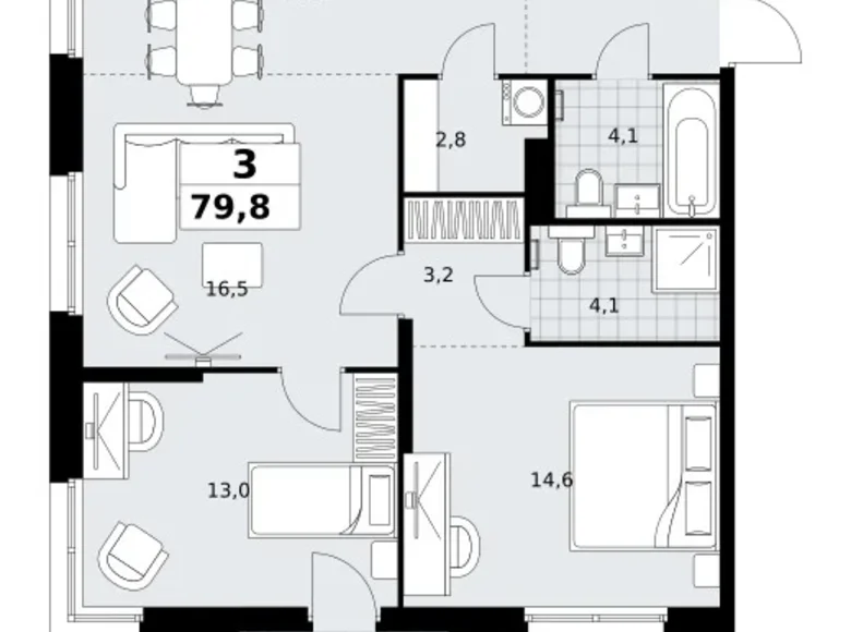Mieszkanie 3 pokoi 80 m² Kommunarka, Rosja