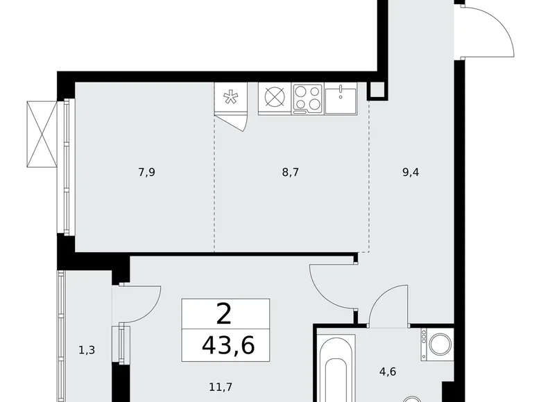 Apartamento 2 habitaciones 44 m² poselenie Sosenskoe, Rusia