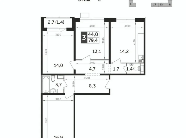 3 room apartment 81 m² South-Western Administrative Okrug, Russia