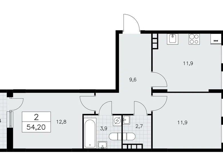 2 room apartment 54 m² poselenie Sosenskoe, Russia