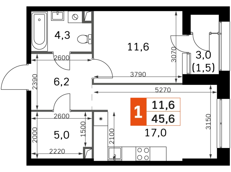 Apartamento 1 habitación 46 m² Moscú, Rusia