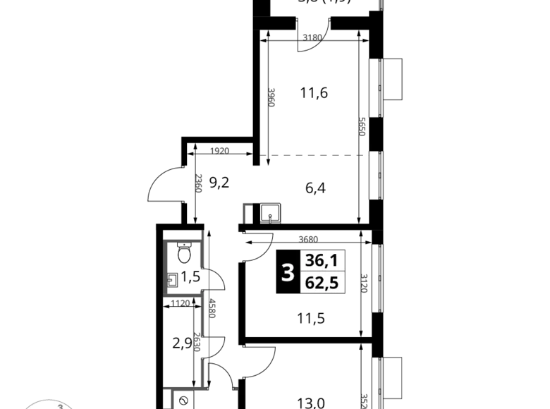 Wohnung 3 zimmer 63 m² Potapovo, Russland