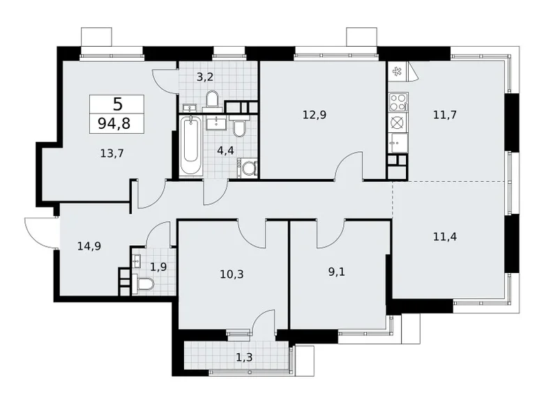 5 room apartment 95 m² Vnukovo, Russia