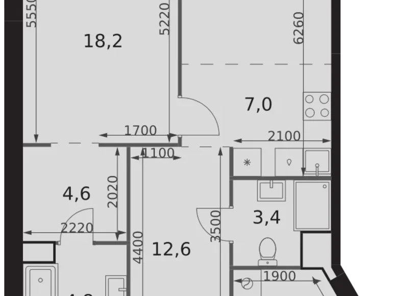 Appartement 2 chambres 67 m² Konkovo District, Fédération de Russie