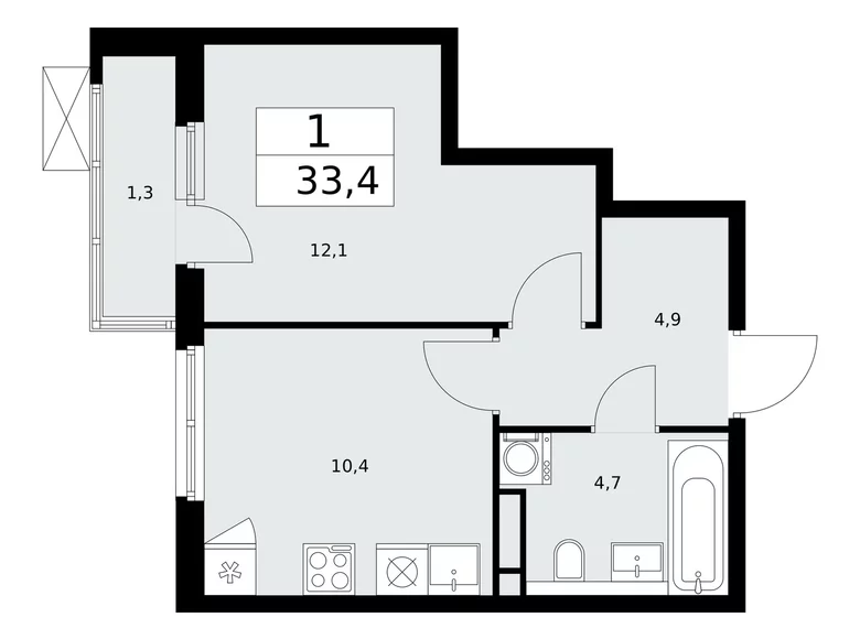 1 room apartment 33 m² poselenie Sosenskoe, Russia