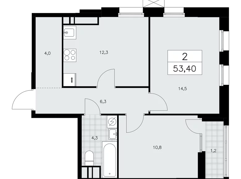 Appartement 2 chambres 53 m² poselenie Sosenskoe, Fédération de Russie