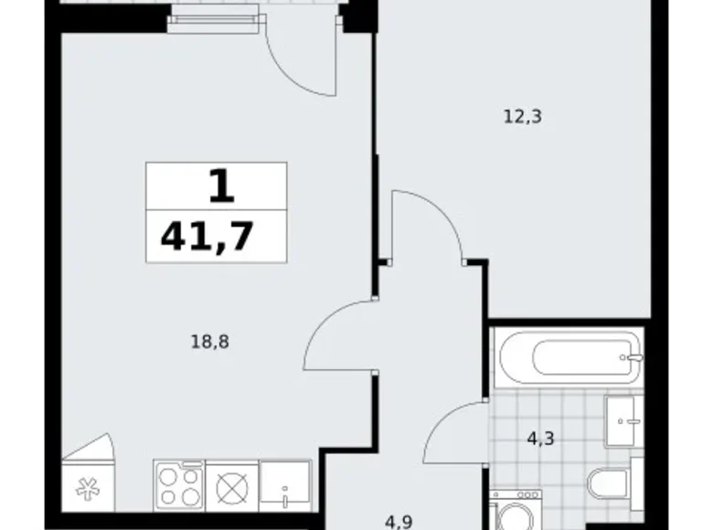 Квартира 1 комната 42 м² район Троицк, Россия