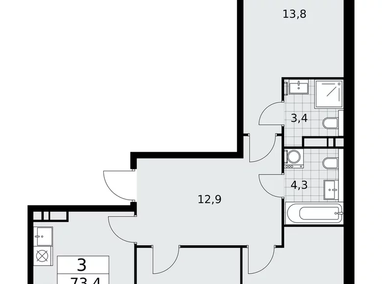Appartement 3 chambres 73 m² poselenie Sosenskoe, Fédération de Russie