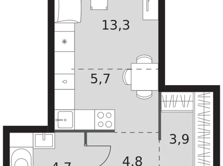 Квартира 1 комната 32 м² Москва, Россия