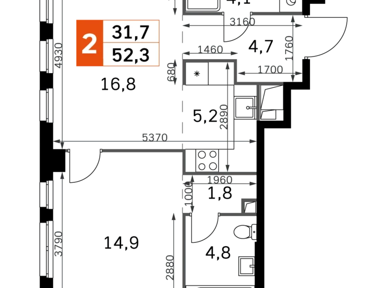 Wohnung 2 Zimmer 52 m² Nordwestlicher Verwaltungsbezirk, Russland