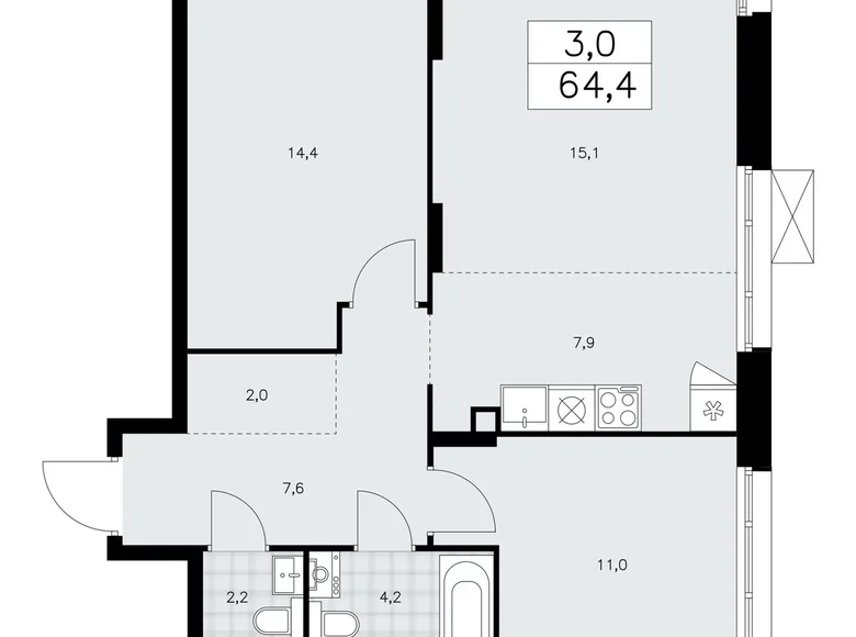 Apartamento 3 habitaciones 64 m² poselenie Sosenskoe, Rusia