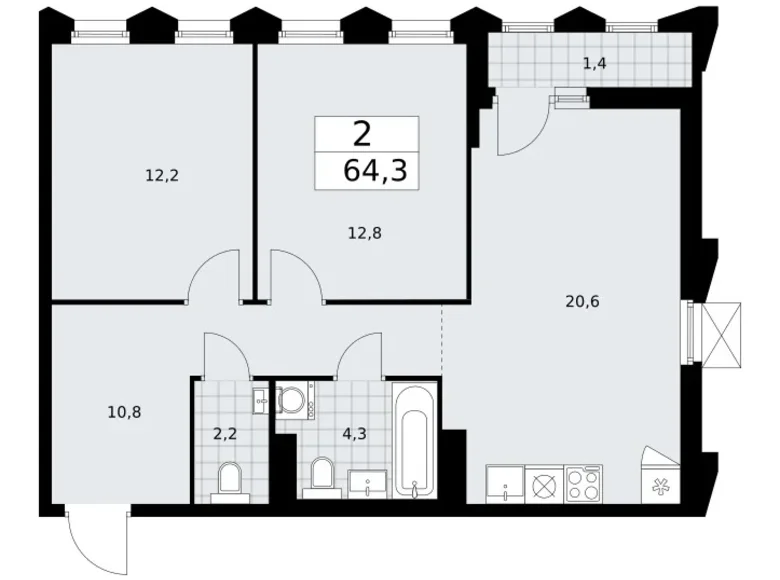 Mieszkanie 2 pokoi 64 m² Troick, Rosja