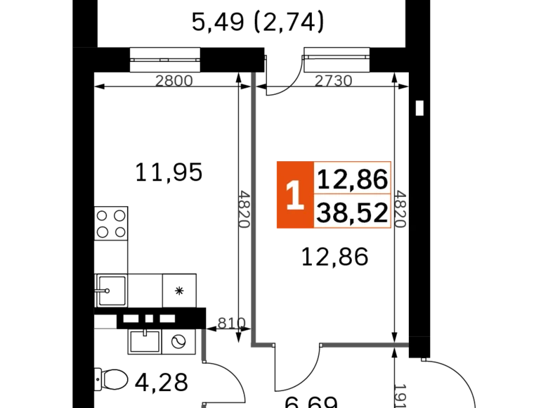 Квартира 1 комната 39 м² Одинцовский городской округ, Россия