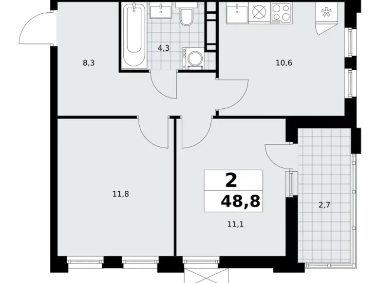 2 room apartment 49 m² Moscow, Russia