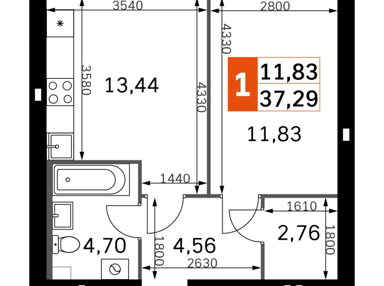 Mieszkanie 1 pokój 37 m² Odincovskiy gorodskoy okrug, Rosja