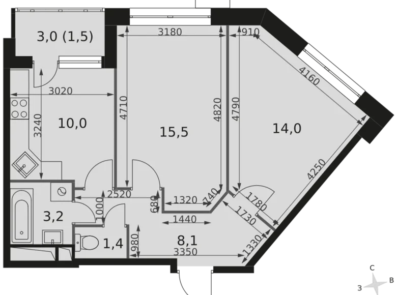 Wohnung 2 zimmer 55 m² Veshki, Russland