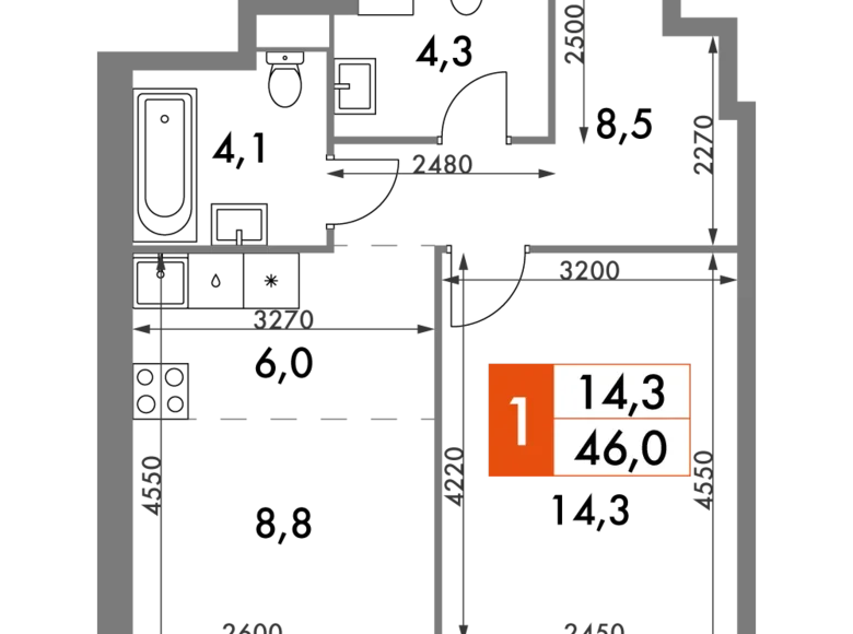 Apartamento 2 habitaciones 46 m² Konkovo District, Rusia