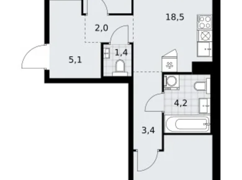 Mieszkanie 2 pokoi 59 m² Troick, Rosja